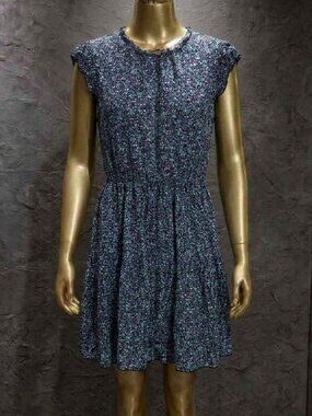 Kirundo Blue Purple Floral Ruffle Neck Tiered Mini Midi Dress Small Like New